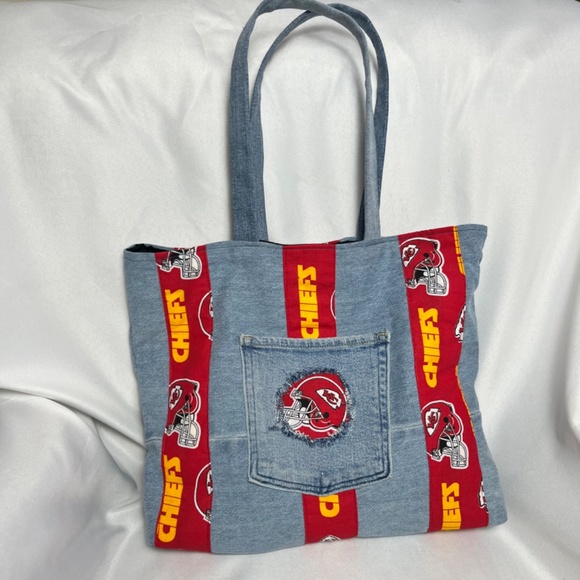 Handmade Upcycled Denim Kansas City tote purse - Picture 6 of 6